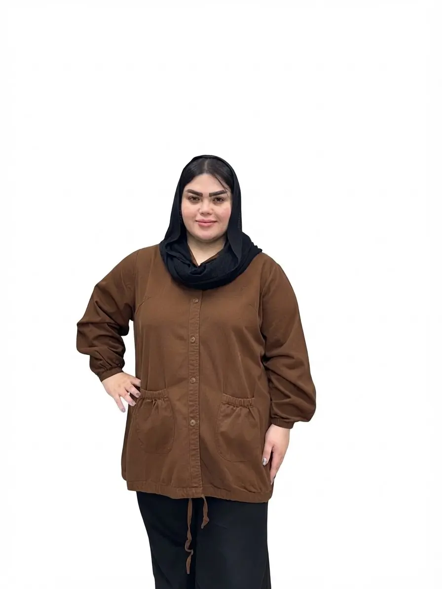 مانتو کتان یقه شکاری سایز بزرگ زنانه